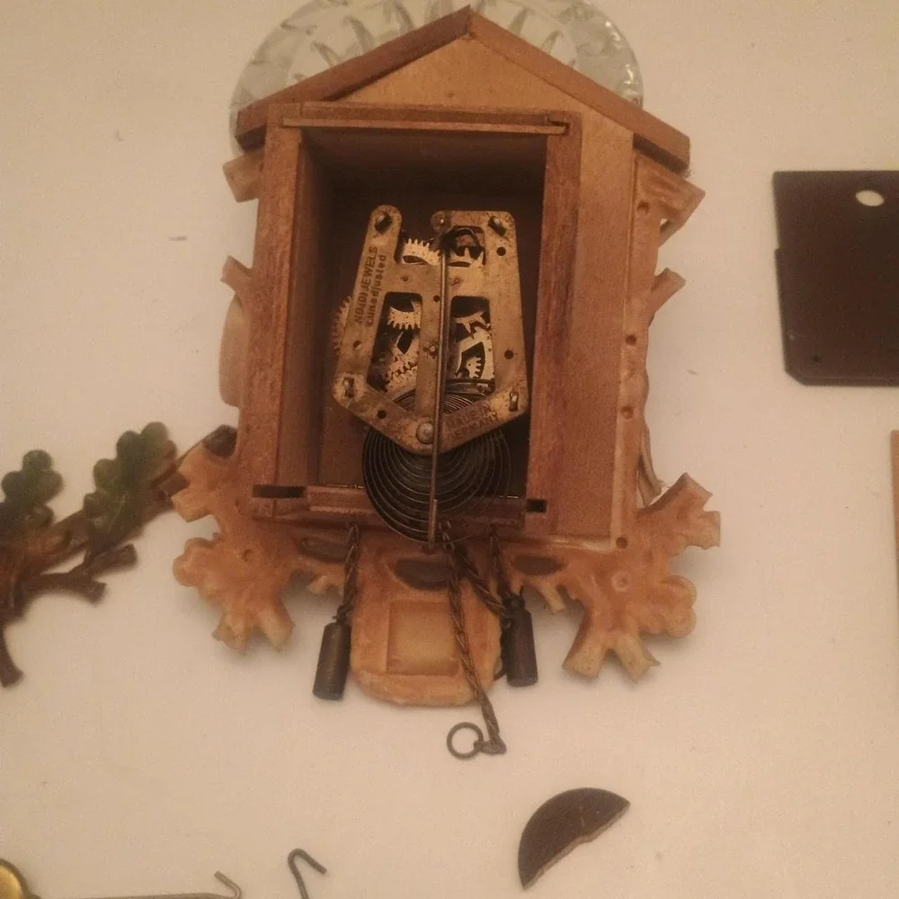 Vintage Carved Wood Cuckoo Clock For Repair Or Parts